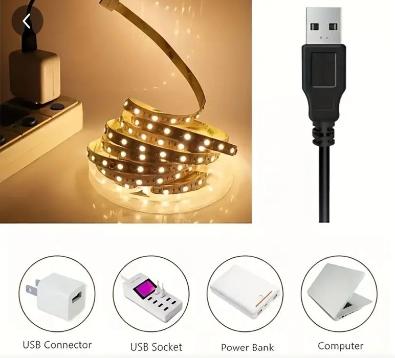 Розумна LED-стрічка з вимикачем,USB живлення, 1м/2м/3м/4м/5м/10 м