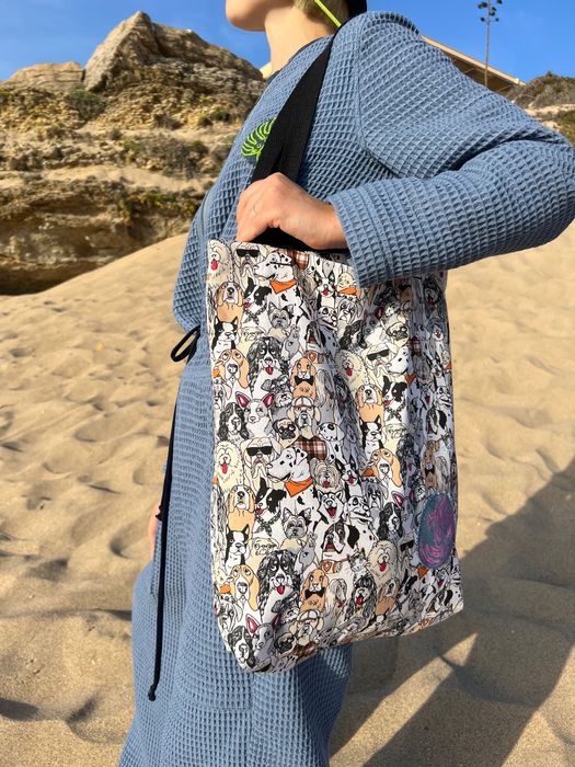 Sacola de compras para cães  Tote shopper Bag with dogs and coffee