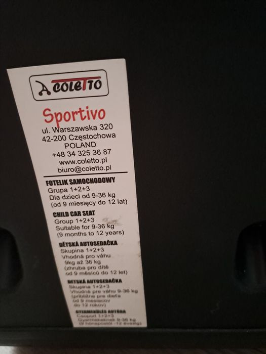 Fotelik Coletto Sportivo 9-36 kg