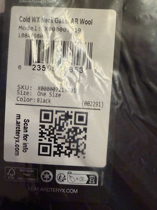 Arc'teryx LEAF Cold WX Neck Gaiter AR Wool Black.