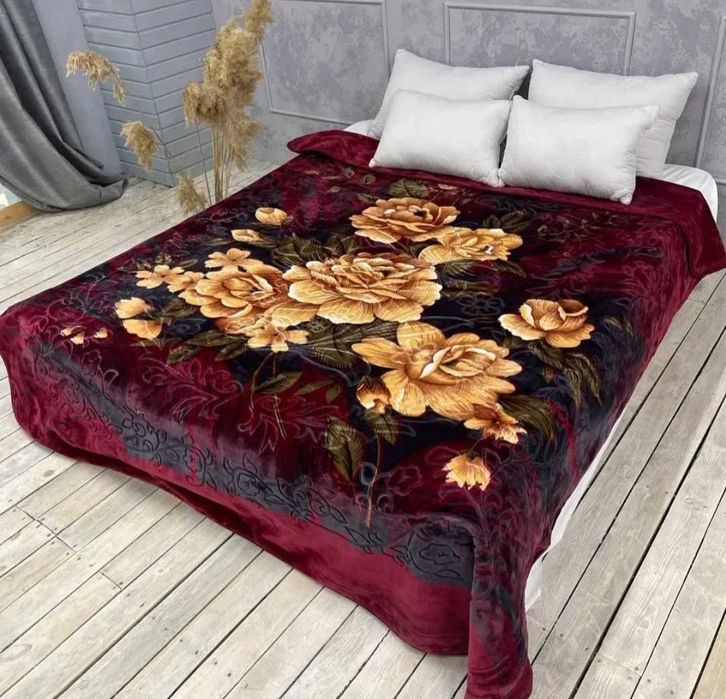 Плед велюровый на кровать стриженный Куст Бордо 2,5кг 160х210