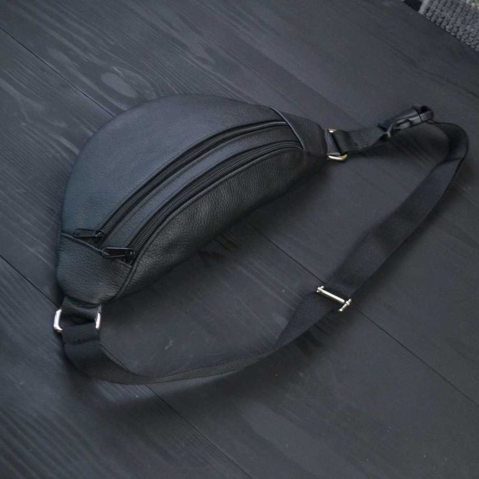 Бананка з натуральної шкіри, сумка чоловіча/жіноча барсетка чорна