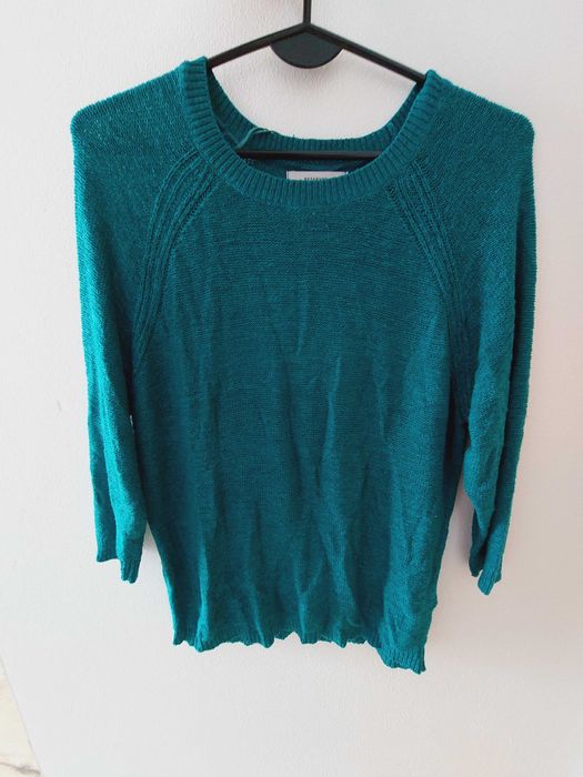 Turkusowy morski cienki sweterek rękaw 3/4 Reserved S