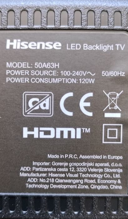 Hisense 50A63H nie uruchamia się, uszkodzony