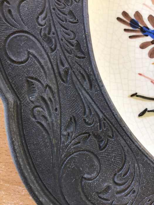 Prato italiano pendurar na parede antigo pintado mão com aro estanho