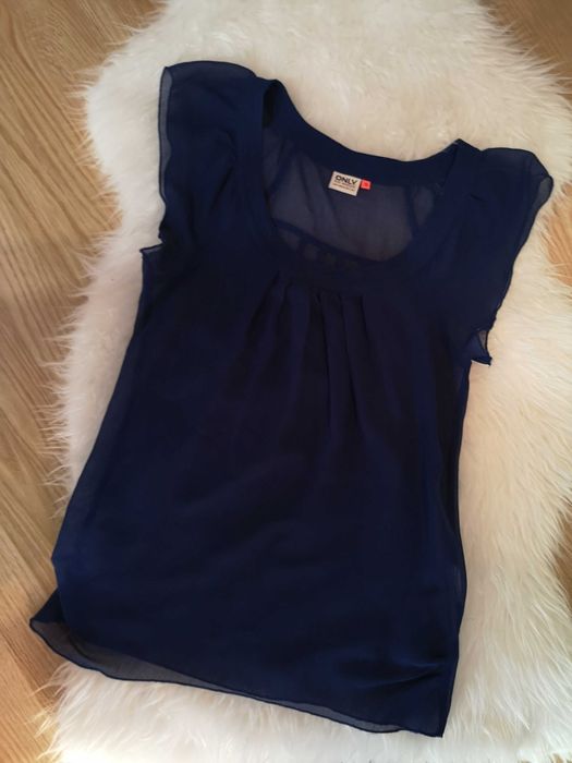 ONLY granatowa bluzka zwiewna falbana lato 36/S