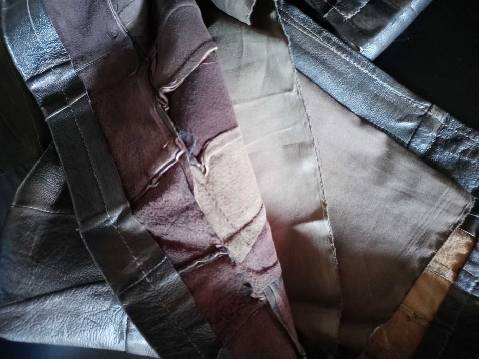 Spódnica midi, ołówkowa z naturalnej skóry, skórzana, z łatek S/36