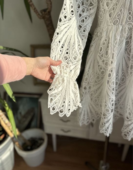Boohoo koronkowa sukienka mini biała 40 L ażurowa