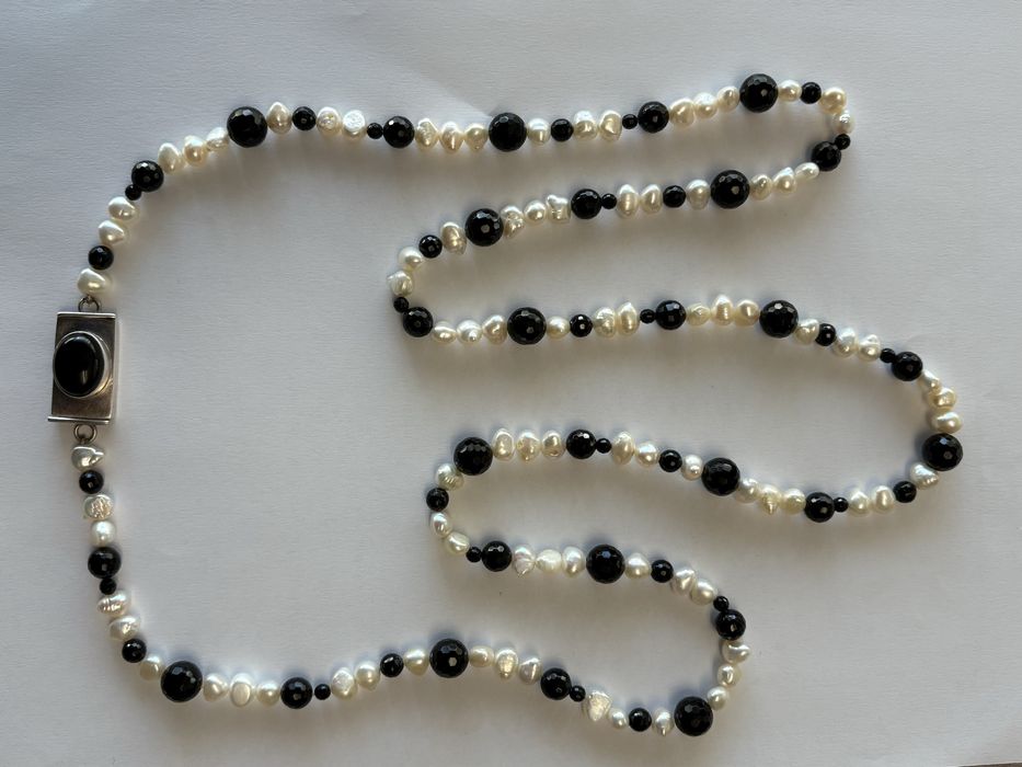 Colar Prata Onix e Perola