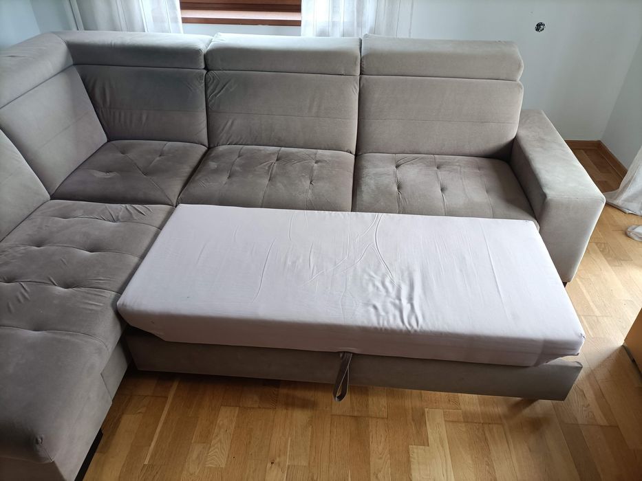 Duży narożnik lewy z funkcją spania  | Welur | Okazyjna cena