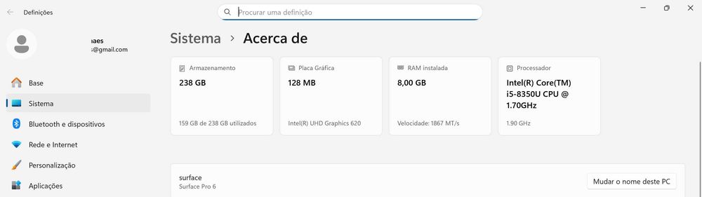 Microsoft Surface Pro 6 - 8GB - 256 GB SSD - bateria a 100%