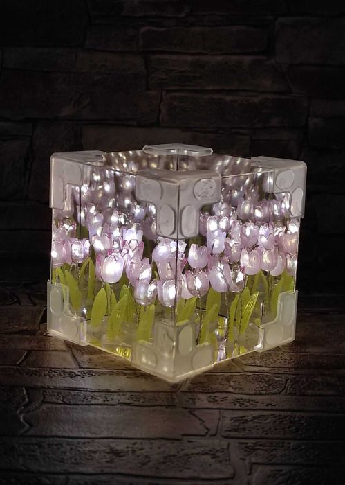 Готовий Нічник дзеркальний Куб з Тюльпанами / Набір для творчості