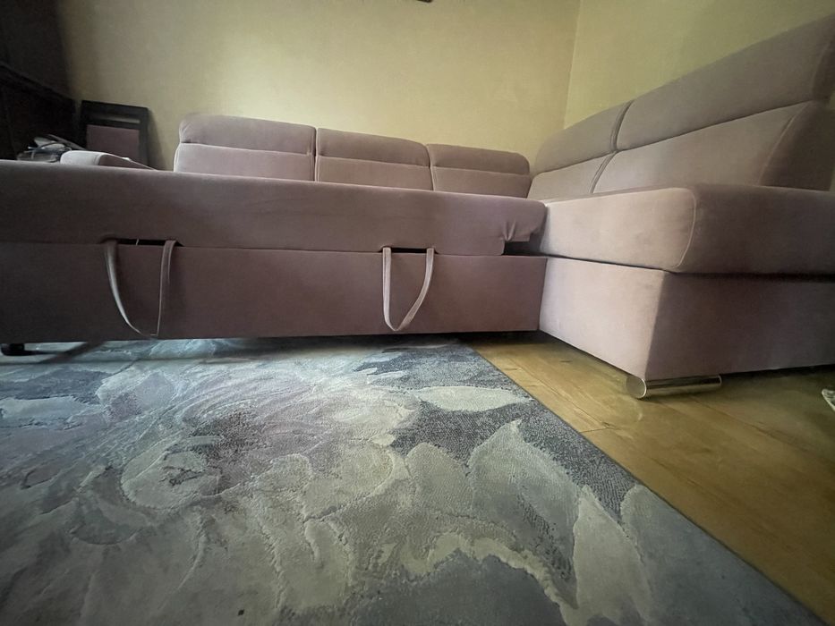 Sofa narożna z funkcją spania brudny cimny róż 265 cm x 210