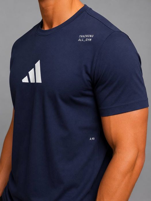 Футболка Adidas чоловіча темно-синя | 100% бавовна | Літня модель Training | S-2XL