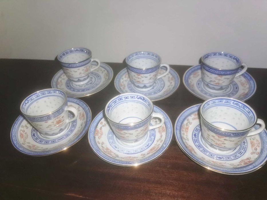 Serviço de café,  Taças com colher -  Porcelana chinesa Bago de arroz