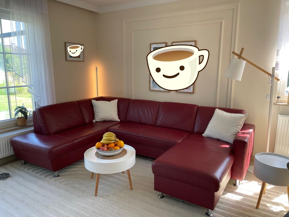 Skórzana sofa narożna w kształcie U – stan idealny! (Bordowa)