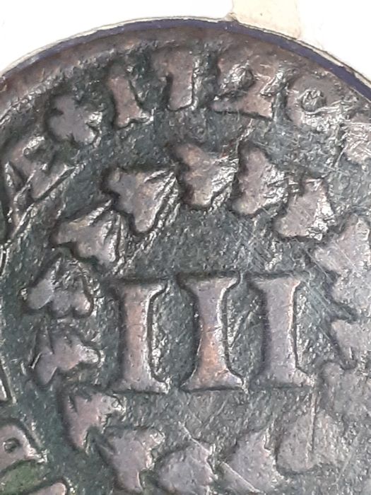 Moeda 3 Reis de 1720 em Cobre - Rei João V - Monarquia