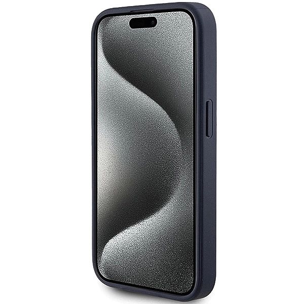 Etui Guess 4G Triangle Metal Logo na iPhone 15 Pro - niebieskie