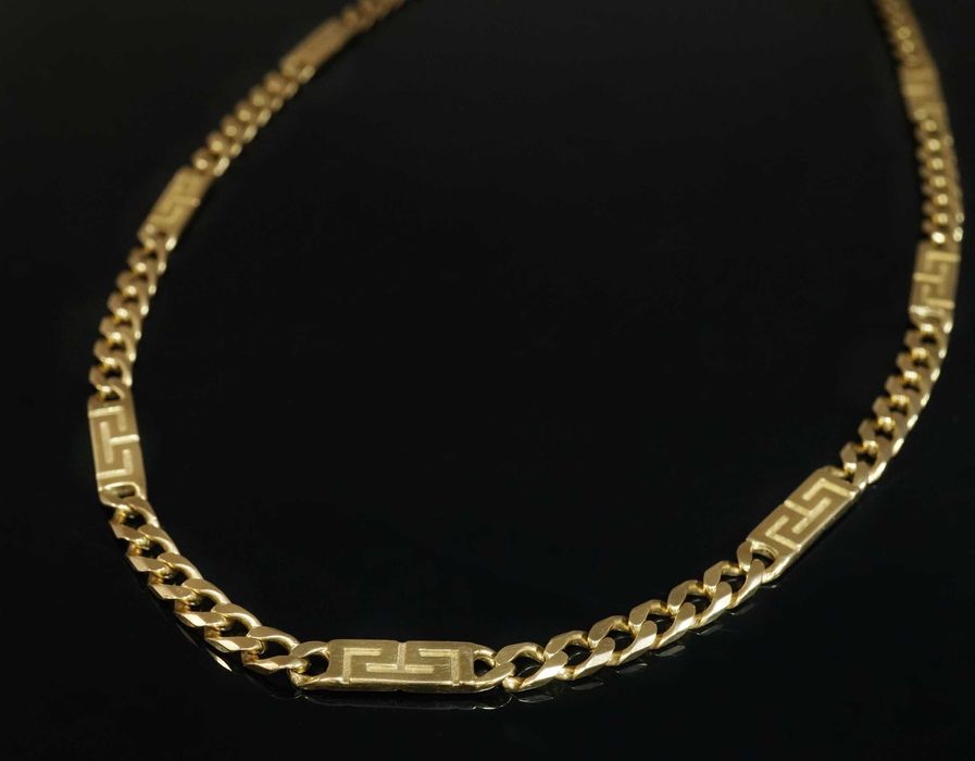 Złoto 585 - złoty łańcuszek pancerka z Greckim Wzorem 60 cm