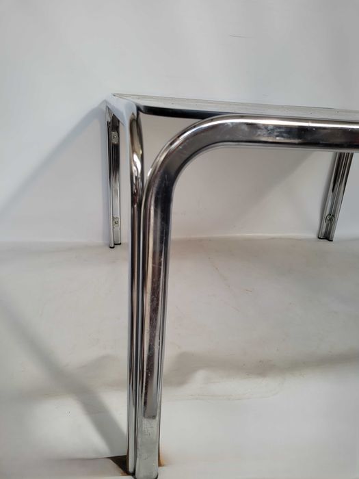 bauhaus stolik chromowany dymione szkło 83x83x46 vintage lata 70 masywny