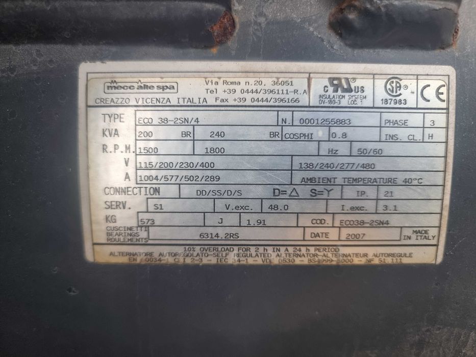 Gerador 200kVA (PRP) | 220kVA (LTP) 230V/400V 50Hz Volvo Penta