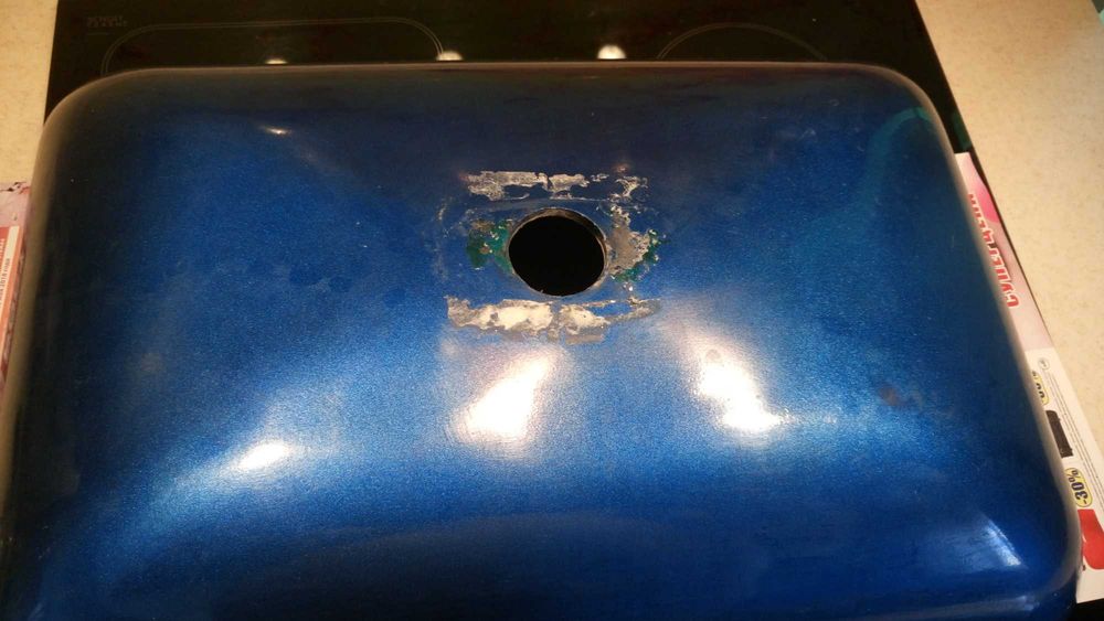 Умивальник Kraus + змішувач водоспад блакитний перламутр