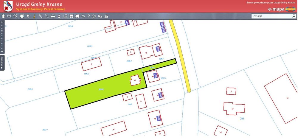 Działka Krasne 16a z budynkiem gospodarczym