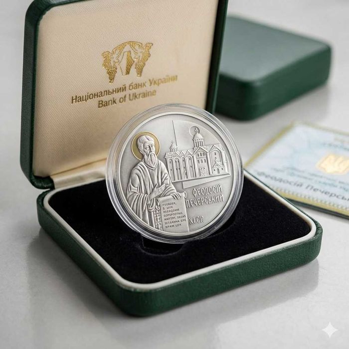 Срібна монета 10 грн Феодосій Печерський | срібло | футляр сертифікат