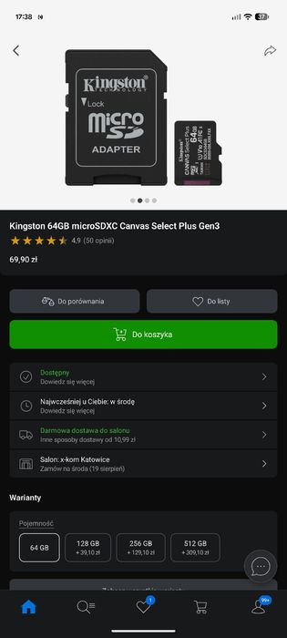 Karta 64GB microSDXC Evo Plus zapis80MB/s odczyt100MB/s bardzo s