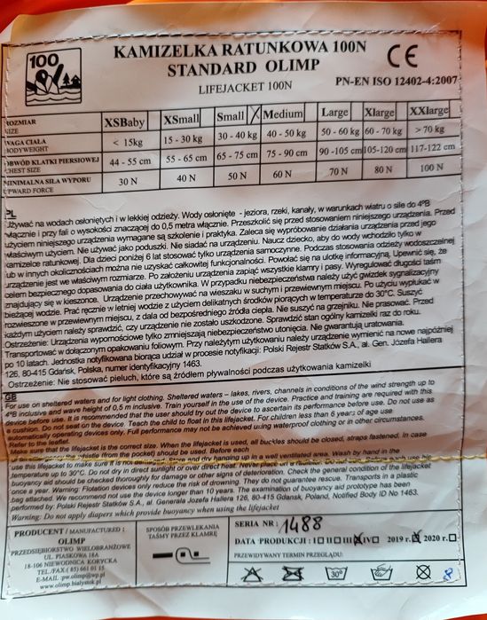 Kamizelka ratunkowa 100N OLIMP rozmiar small