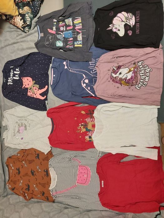 Paczka 11 szt. koszulek t-shirt z długim rękawem r. 128 dla dziewczynk
