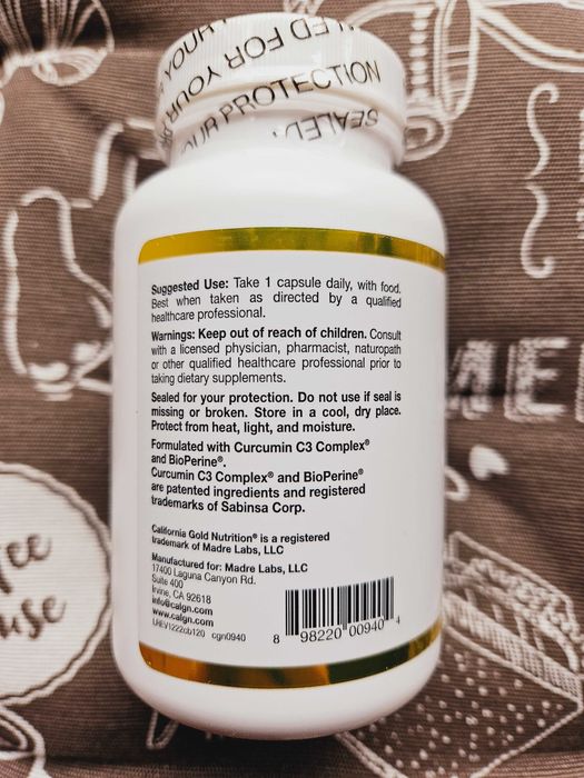 California Gold Куркумін з біоперин Curcumin BioPerine 500 мг 120 шт