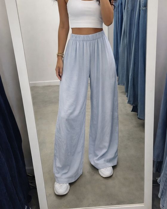 Spodnie szwedy 100%viscose  szwedy szerokie błękitne pastelowe