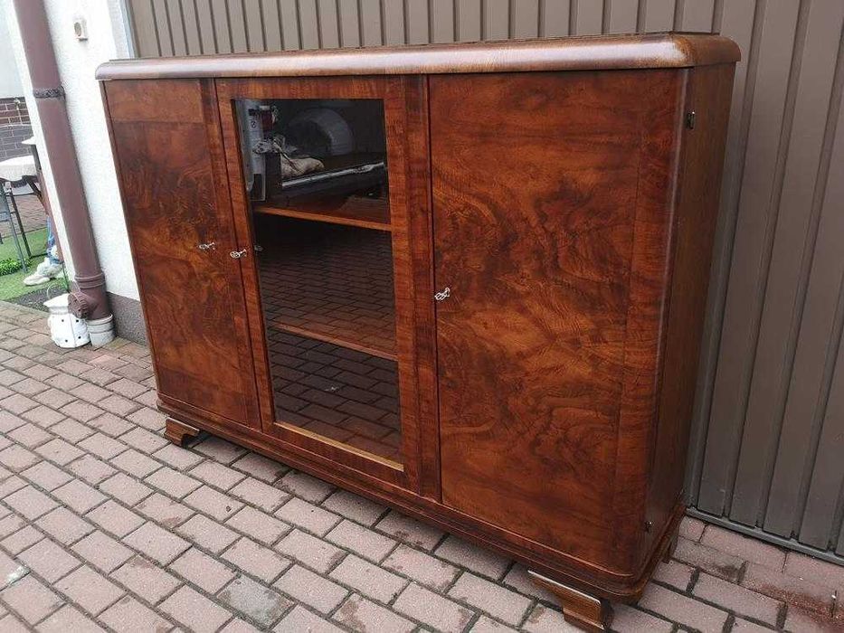 Biblioteka Witryna ART-DECO Orzech Zgrabna Stara Antyk Po Renowacji.