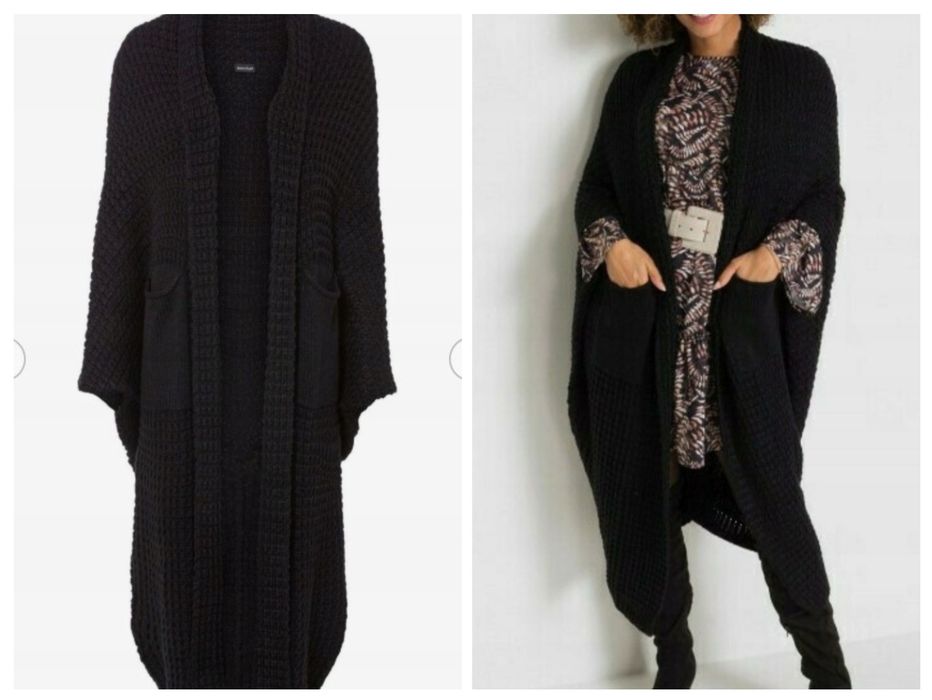 Czarny  kardigan, długi, fason oversize, 44 do 50,