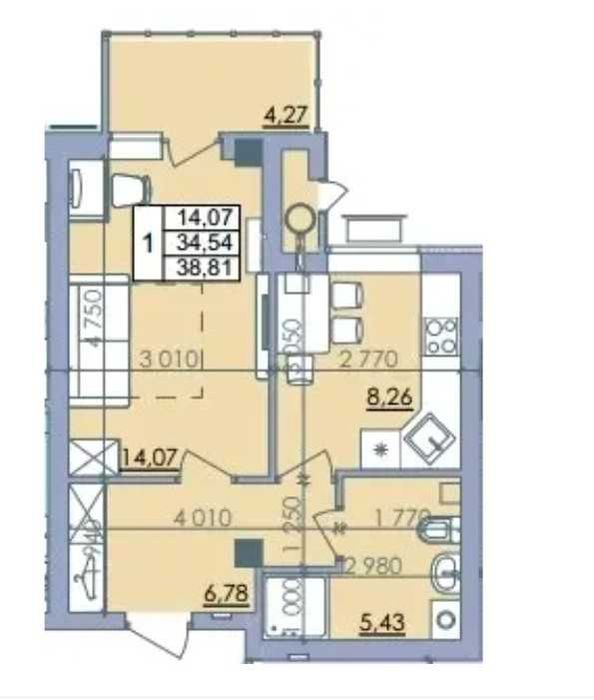 Продаж видової 1-кімнатної квартири в новому ЖК Пелюстковий.