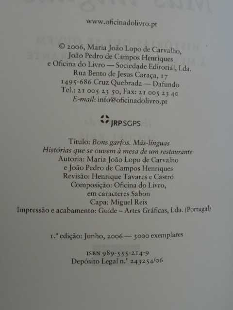 Bons Garfos Más-Línguas de Maria João Lopo de Carvalho - 1ª Edição