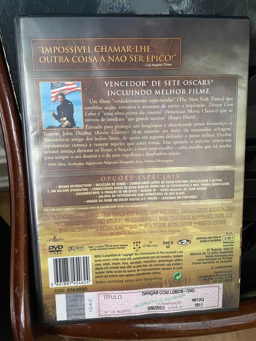 DVD Danças com Lobos de Kevin Costner, vencedor 7 oscars
