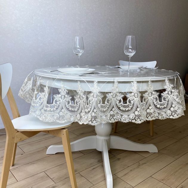 Силіконова Скатертина з Королівським мереживом Молочний 120х150см
