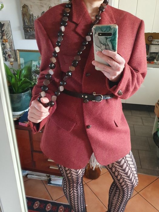 Harris Tweed Cento Mila , marynarka r.50, oversize, bordo