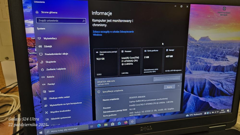 Dell E6540,i7,16GB RAM,512 GB HDD SSD,WINDOWS11,Idealny