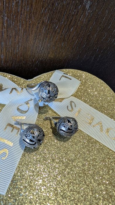 Гарний масивний срібний 925 набір з фіанітами кольцо, перстень, каблуч