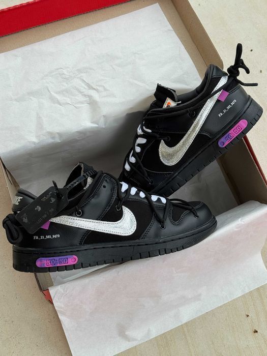 Кросівки Nike SB Dunk x Off-White 50/50 Black Purple premium | Кроссовки Найк жіночі чоловічі
