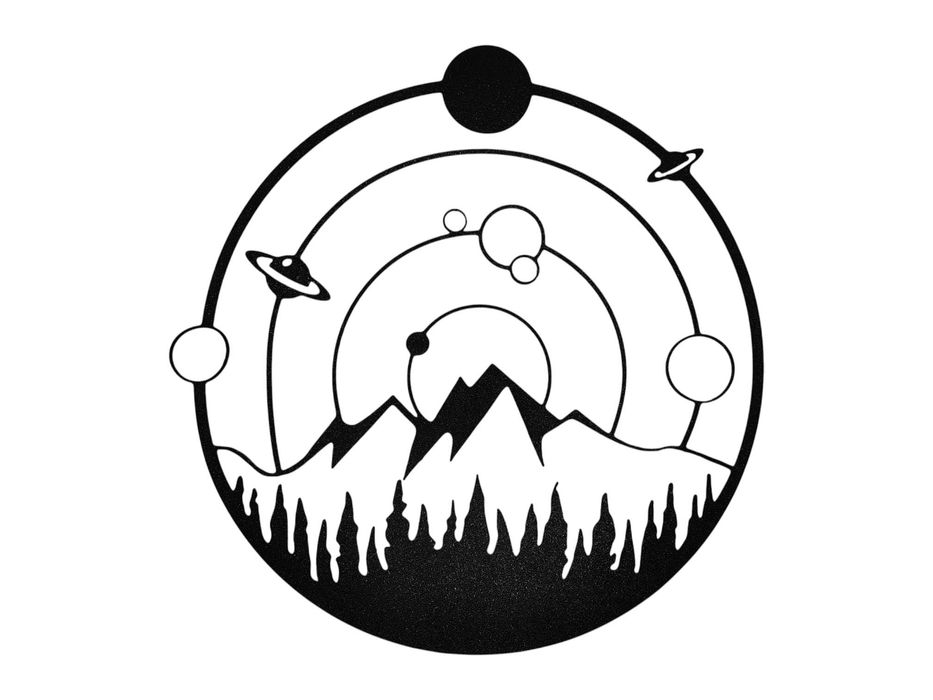 Góry i Kosmos Wall art - Dekoracja ścienna Góry i Planety/ Czarny