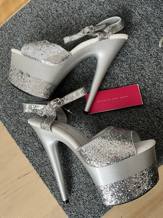 Szpilki Pole Dance silver shine r. 41 nowe jak pleaser