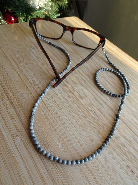 Łańcuszek do okularów kamienie naturalne Jaspis szary