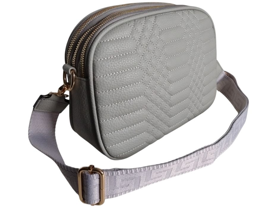 Torebka Damska Pikowana, Mała Listonoszka Na Ramię Szara, Miejski