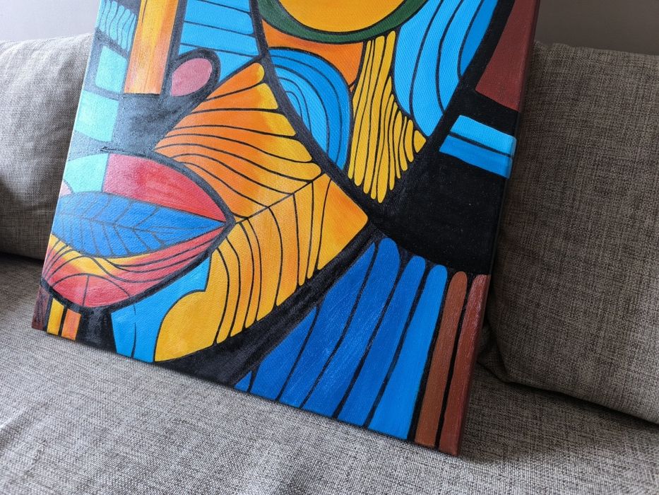 Obraz olejny kubizm ręcznie malowany duży 70x50 Certyfikat!