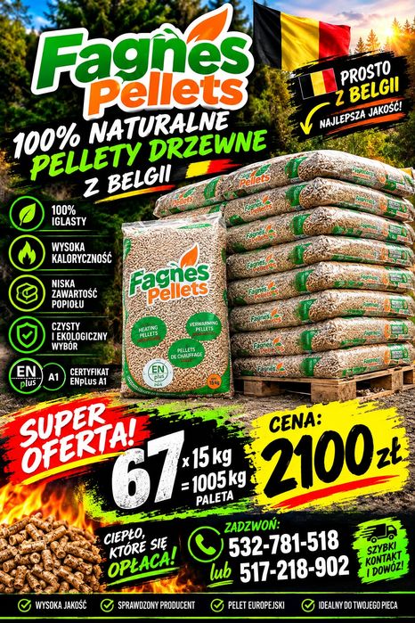 Fagnes Pellet drzewny Certyfikat DINplus A1  1005kg paleta