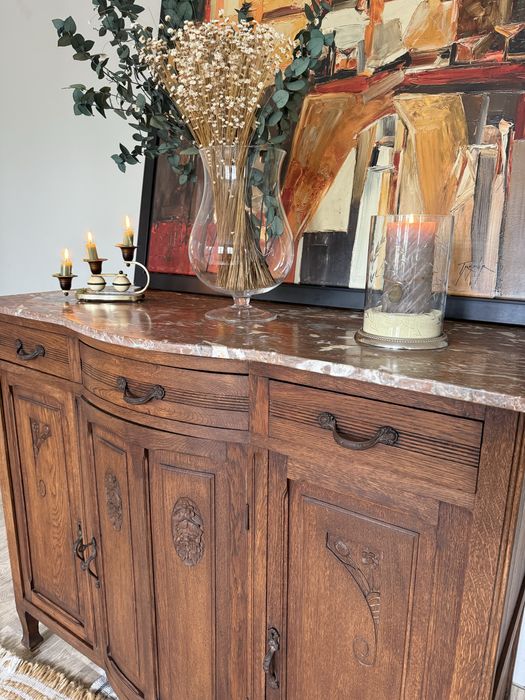 DREWNIANA komoda wysoka stara marmur blat retro vintage